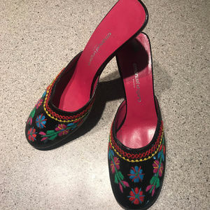 Vintage Patent Leather Embroidered Ungaro Slides